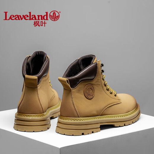 Maple Leaf (Leveland) Nouvelles chaussures pour hommes et femmes Même style pour les couples, les tendances de la mode, les bottes Martin simples et polyvalentes, les chaussures décontractées de hauteur et d'usure, jaune terreux [même style pour les hommes et les femmes] 38