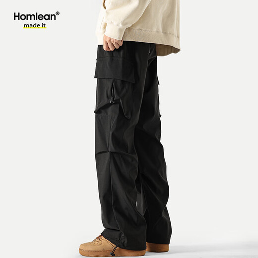 Homlean美式机能伞兵工装裤男夏季宽松薄款冰感透气休闲长裤B6603黑色2XL