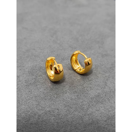 OINE18.K genuine gold glossy earrings for women, simple and versatile, plain gold earrings, cool style, gold high color retention 1