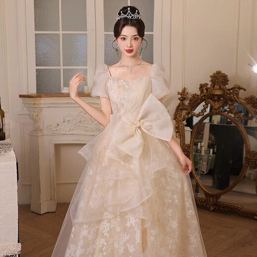丽佰昕晚礼服裙轻奢小众高端宴会女气质高级感绝美艺考主持人年会成人礼 香槟色 L 建议105-110斤