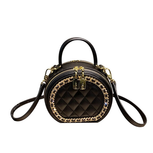 I.T Dankles Hong Kong Brand Kuhlattenbeutel Frauen 2025 Neue Textur Diamond kleine runde Tasche Handheld Runde Kuchenbeutel One-Shoulder Crossbody Bag Black (Theke Geschenkbox Set)