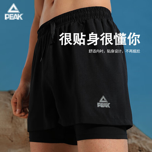 匹克泳裤男泳衣男防尴尬速干平角沙滩裤双层温泉海边度假黑2XL
