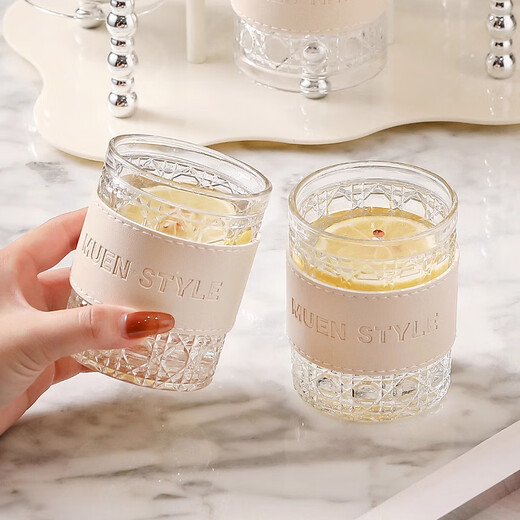 Xiderun Light Luxury Cup Set Home Living Room Hospitality Tea Cup High-Looking Cream Style New Home Cup High-end Glass Water Cup with Leather-Milk White 6-Cup Set
