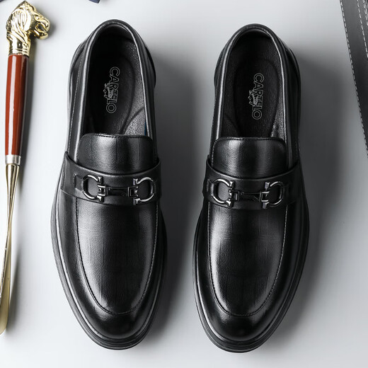 Cartelo Men's Mood Business Chaussures en cuir décontractées Plaid à bout de souffle, Chaussures en cuir formelles Men 9902 Black 39