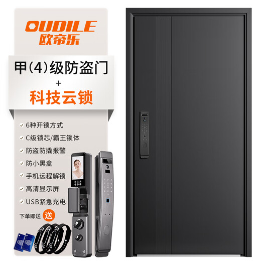 欧帝乐（OUDILE）现代加厚甲级防盗门入户门+保温锌合金新式发泡填充暗铰链+智能锁 科技云锁 2050*1050-2150*960