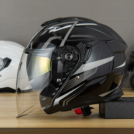 RSV Motorradhelm Drei Viertel Doppellinsenhelm Herren vier Saisons Universal Helm Sommer Frauen 3C Zertifizierter Helf AR835 STAR RED 3XL