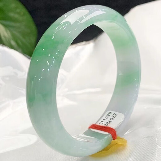 Burmese high-end jade bracelet, ice jade bracelet, light green floating flower jade bracelet, women's model, real jade bracelet, gift number 53