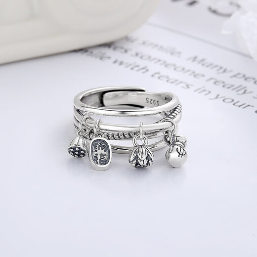 Mme Win S925 Anneau d'argent pour femmes rétro petit pendentif Tassel Lotus Creative Style Ancient Style littéraire Ouverture ajusté YFJ677 petite trompette environ 6,3 grammes 925