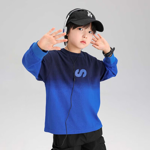 Zuoxi boys' T-shirt long-sleeved pure cotton children's spring clothing 2026 new boys' tops spring and autumn inner wear blue 140