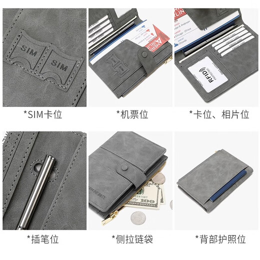 Hunter Reisepass-Schutzhülle, Diebstahlschutz, RFID-Reisepass, Tickethalter, multifunktionaler Reißverschluss, Verteidigung, Scan-Kartenhalter