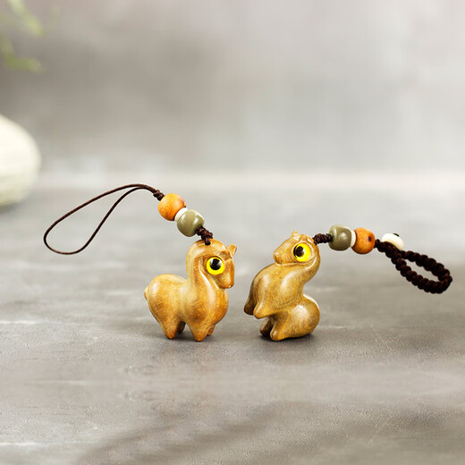 Mujuan red wooden horse pendant pendant, immediate success, wooden cartoon cute pony creative security mobile phone chain key, dark brown, red sandalwood Tang horse, live buckle rope style 1