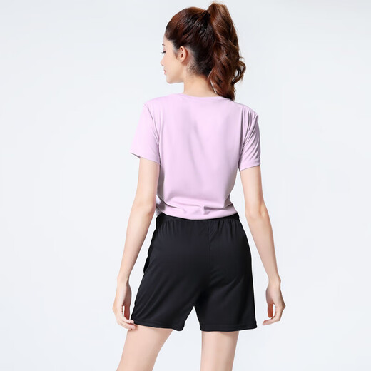 Camel sports short-sleeved T-shirt for women badminton suit quick-drying sun protection and breathable comprehensive training 2-piece set for women Y1S1TF653A5, taro purple, women XL