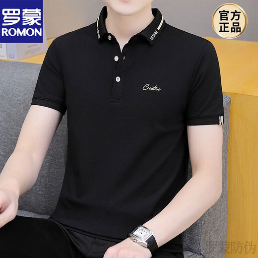 Romon Summer New Männer Kurzarm T-Shirt Revers Polo. Hemd Trendy Casual Halbärmel gutaussehende Männerkragen T-Shirt 679 Black L empfohlen 116-125 Jin [Jin ist 0,5 kg]]