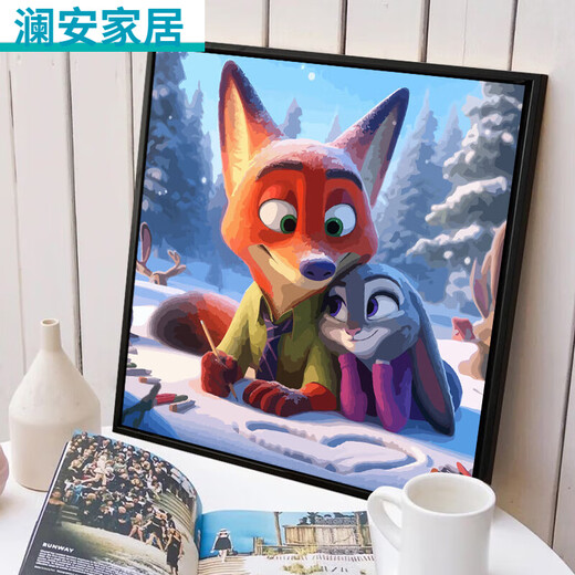 CLCEY疯狂动物城数字油画 可爱卡通疯狂动物城数字油画+外框 SJ13555 30*30cm绷好加厚实木内框+外框
