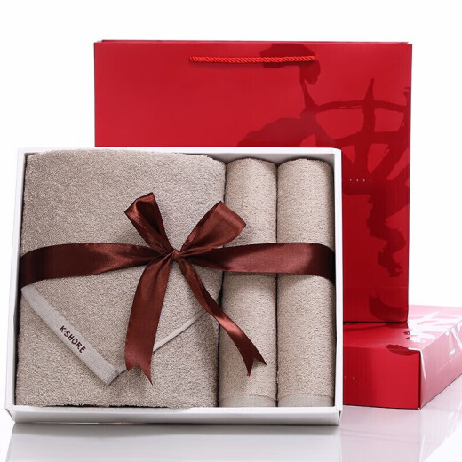 Gold towel gift box 3A grade antibacterial cotton towel bath towel three-piece set wool bath set 1 bath 2 wool brown