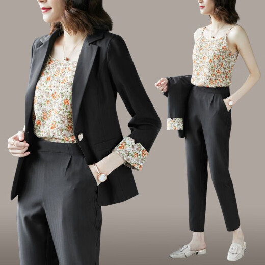 El nuevo traje profesional de la primavera y el verano de Rongxitu's Fashionable y Fashionable de Rongxitu para hacer que se vea delgada y elegante 695-Flower-Green-Tres piezas XL 40