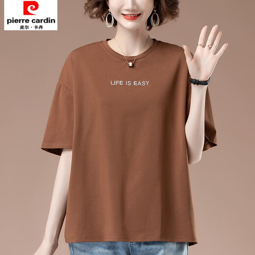 酷章（KUZHANG）加肥加大码夏季新款宽松刺绣短袖t恤女中年妈妈休闲棉上衣体恤 9889黑色 L  100-115斤