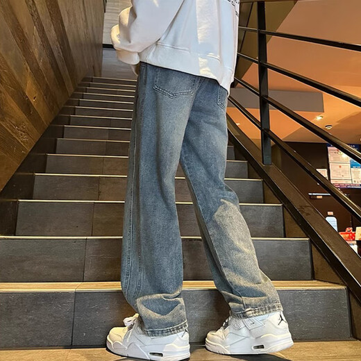 MR-90 Offizielle Trendy Brand-Jeans für Männer und Frauen japanische lässige lockere lose hohe hose herbst und winter vielseitige schlankhosen für Männer denim blau (ne01) 2xl (empfohlen 150-170jin [Jin gleich 0,5 kg]))