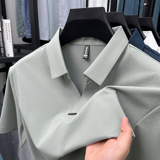 
GY Jinlilai summer ice silk without trace jacquard scissors neck short-sleeved polo shirt men's middle-aged business casual cool T-shirt white 15123 L 50 recommended weight 125-145 Jin [Jin equals 0.5 kg]