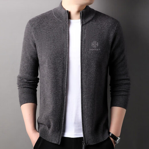 Hengyuanxiang 100% cardigan men's cardigan 2025 autumn and winter new youth fashion sweater jacket solid color sweater stand collar Earl Red 3XL 190/56/125