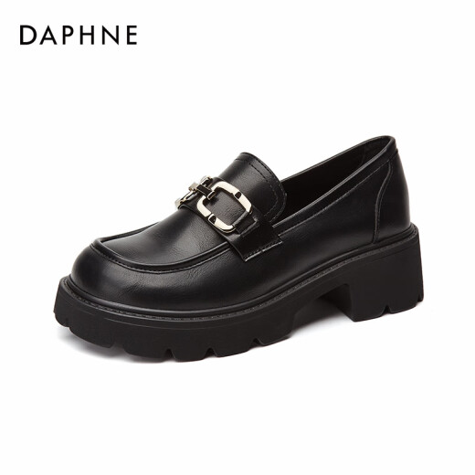 Daphne single shoes women's thick-soled student leather shoes loafers 2024 new spring all-match casual fashion jk uniform shoes black 37 standard size