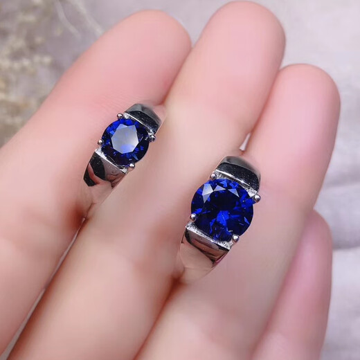 Fat Donglai's same style sapphire ring for men Sri Lankan sterling silver plated 24 round tanzanite men's ring live ring main stone 6.0mm