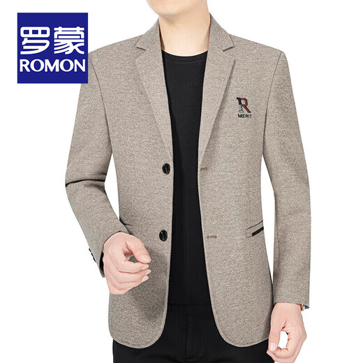 ROMON spring and autumn casual suit men's new business British style single suit for young and middle-aged men's casual suit jacket for men 8020 light brown color 180/XL size