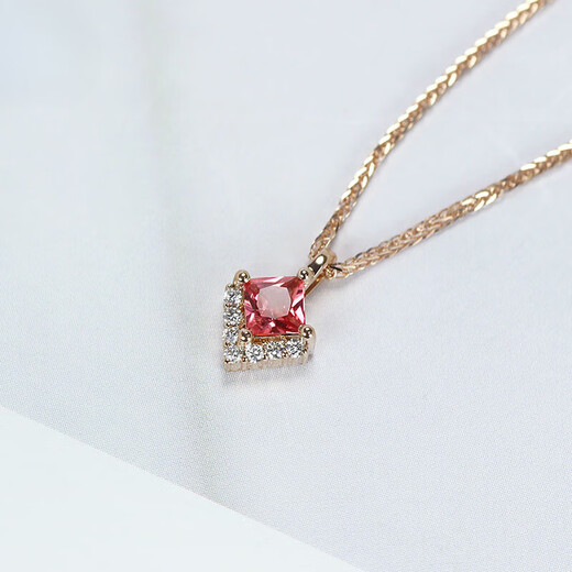 COASZE non-burning mahenge 18K rose gold pink spinel pendant natural diamond gemstone square necklace for women pink 34-point pendant + K gold 18-inch adjustable O-shaped chain