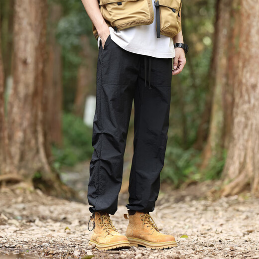 Sumpfgebiet Outdoor Mountaineering Herren Workwear Frühling und Sommer dünne lose geradlinige Ladung Casual Ice Seidenhose WS003 Schwarz XL