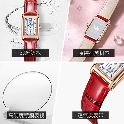 Olishi new versatile fashion women's watch quartz Roman retro belt waterproof goddess birthday gift box watch 6625 women-red leather rose white