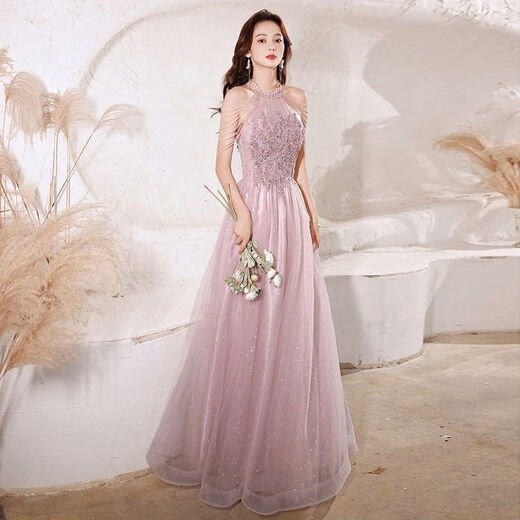 盛妙慈订婚晚礼服女新款2024气质名媛感宴会独唱艺考主持超仙夏 296粉色中长款 M