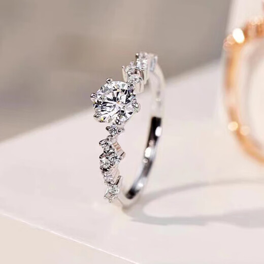 AVHE platinum galaxy diamond ring for women with big round buds and snowflakes, cultivated diamonds, real diamonds, D color, VVS wedding gifts for Chinese Valentine's Day. Galaxy diamond ring, platinum - 20 points, main diamond, D color, 9-20 rings optional, contact notes