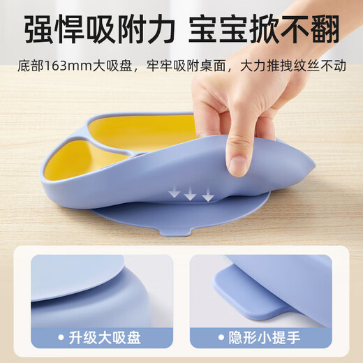 Betas Babymahlzeitplatte Baby ergänzende Lebensmittelschale Silikon-Trennzeichen Kinder-Tischgeschirr Anti-Fall-Set integrierter Essabsaugung Tasse Schüssel Lorol gelb (Flüssigkeit Silikon)