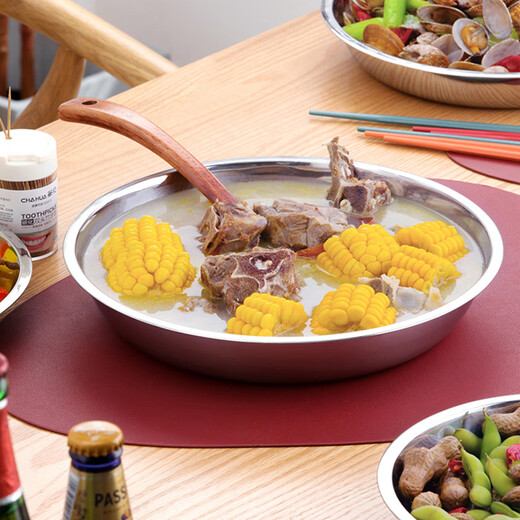 Camellia (CHAHUA) Zhenxiang stainless steel plate thickened round plate household dish plate dinner plate barbecue household small shallow plate 20 cm