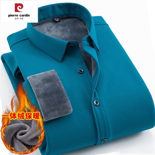 Pierre Cardin winter warm shirt men's long-sleeved velvet thickened middle-aged and elderly stretchy no-iron solid color shirt dad jacket black warm no-iron style 41/XL 145-155Jin Jin equals 0.5 kg
