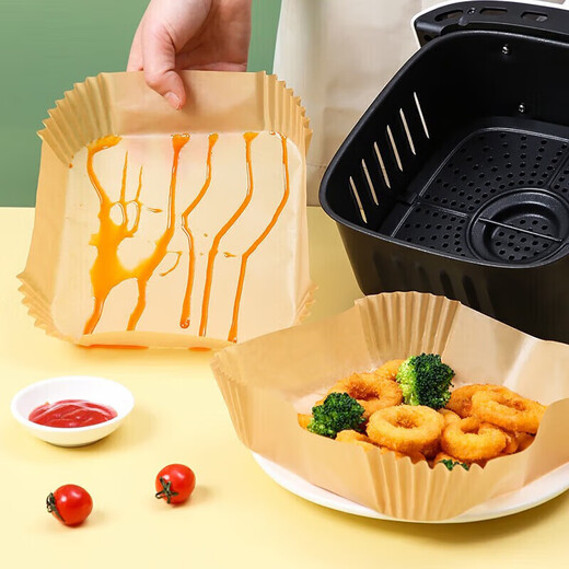 Xunliba air fryer special paper square silicone oil absorbent paper plate tin foil baking oven fryer pad paper aluminum foil natural color (universal) square air fryer paper 50 sheets