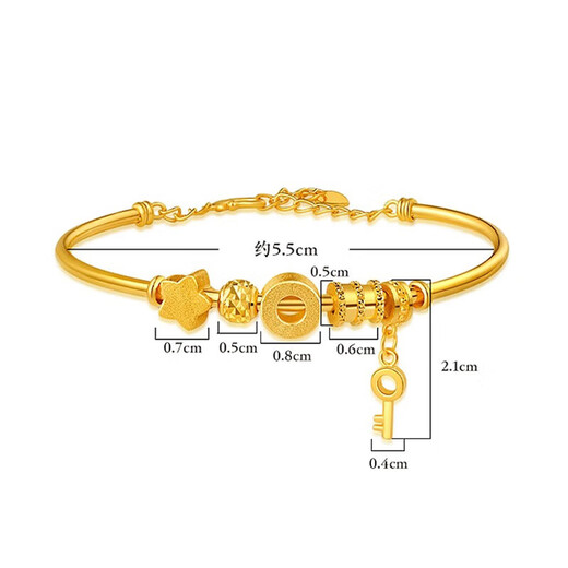 老庙黄金手链手镯足金艺术组合串珠C形手链生日礼物送女友