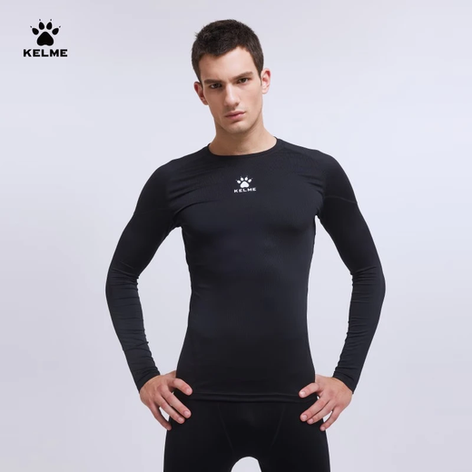 KELME sports tights men's autumn long-sleeved base shirt breathable basketball football elastic fitness clothing black XL
