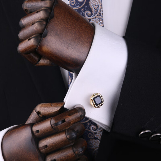 猎尚法式袖扣袖钉 男士西装衬衫衬衣袖口钉 轻奢商务 礼盒装 方形深蓝袖扣