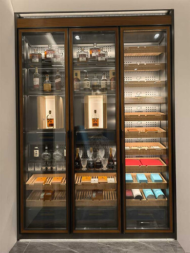 Double modern stainless steel constant temperature red wine cabinet custom white wine display cabinet cigar cabinet commercial villa wine cellar red bronze white wine cabinet