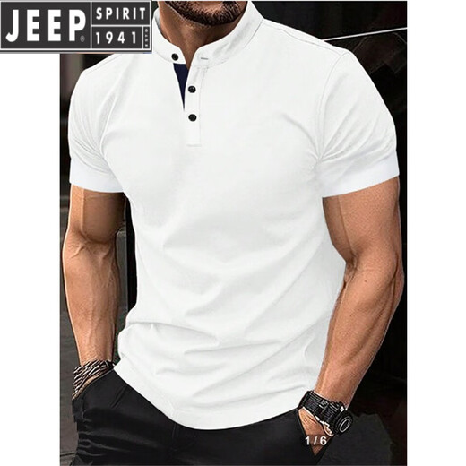 Jeep Spirit2025 Sommer Slim Polo Shirt T-Shirt Männer Europäische und amerikanische Männer Kurzarmknöpfe Henry Kragen Business Sport Polo Shirt Grau 2xl