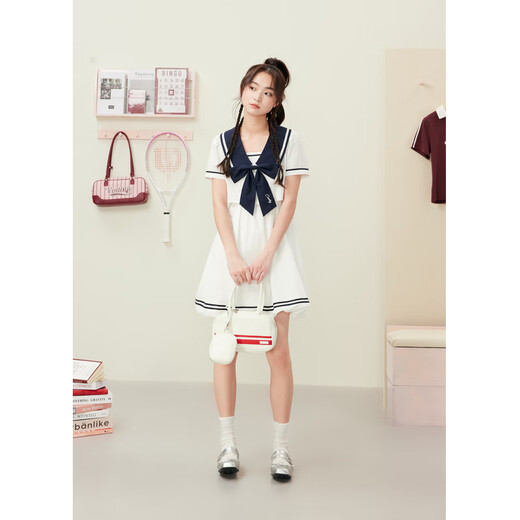 Zihan (ZIHAN) Zihan college style age-reducing V-neck bow blouse suspender dress two-piece suit for women 2025 summer new style white XS