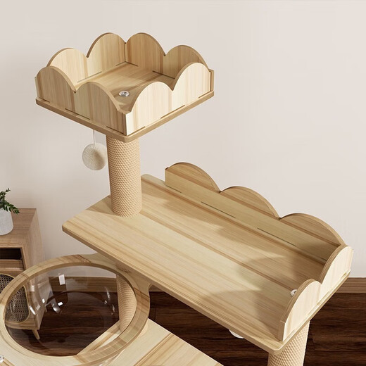 Tangmijiji luxury upgraded cat climbing frame, cat nest, cat tree, play and sleep all-in-one cat frame, cat scratching post, household space capsule that does not occupy an area, 147cm double cabin wooden house model with built-in cat scratching board