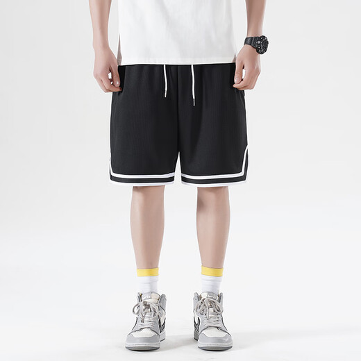 IZEXX American sports shorts men's summer loose basketball pants breathable quick-drying casual five-point pants IZ56 black L