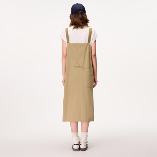 BASICHOUSE/Baijiahao age-reducing short-sleeved T-shirt work overalls suspender skirt 2024 summer dress two-piece set Khaki L
