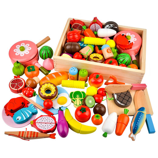 Yunya Kinderhaus spielen Spielzeug Küche Holz geschnittene Fruchtmagnetspielzeuggeburtstag Geschenke [Aufbewahrungsiner] 60-teiliges Set