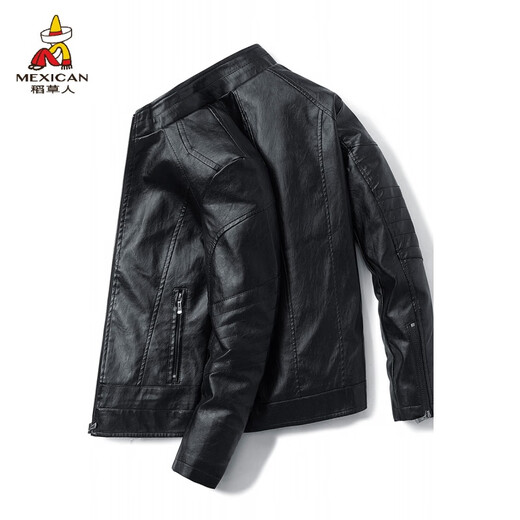 Vogelscheuche (mexikanische) Lederjacke Herren Frühling, Herbst und Winter Neue lässige trendige Marke sowie Fleece Motorcycle Leder Jacke Hellaussehende Herrenkleidung 9923# Black M 95-110Jin [Jin ist gleich 0,5 kg]