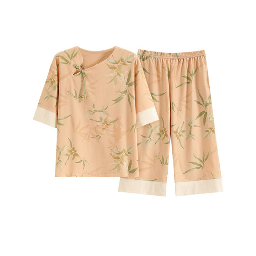 Hehui Summer Damen-Kurzärmler-Pyjama-Pyjama-Set Cotton New Chinese Style Thin Home Clothing Sie können geschnittene Hosen für den Sommer tragen LZY9901 M (vorgeschlagen 75-95jin [Jin gleich 0,5 kg])