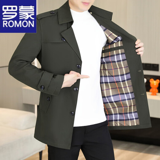 ROMON windbreaker jacket men's mid-length spring and autumn thin British style khaki casual single-breasted coat for young and middle-aged men khaki spring and autumn single 175 recommended weight 125-140Jin Jin equals 0.5 kg XL