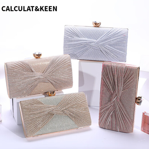 CALCULAT&KEEN欧美晚宴包褶皱手拿包优雅旗袍包晚宴会派对礼服包化妆包 香槟色